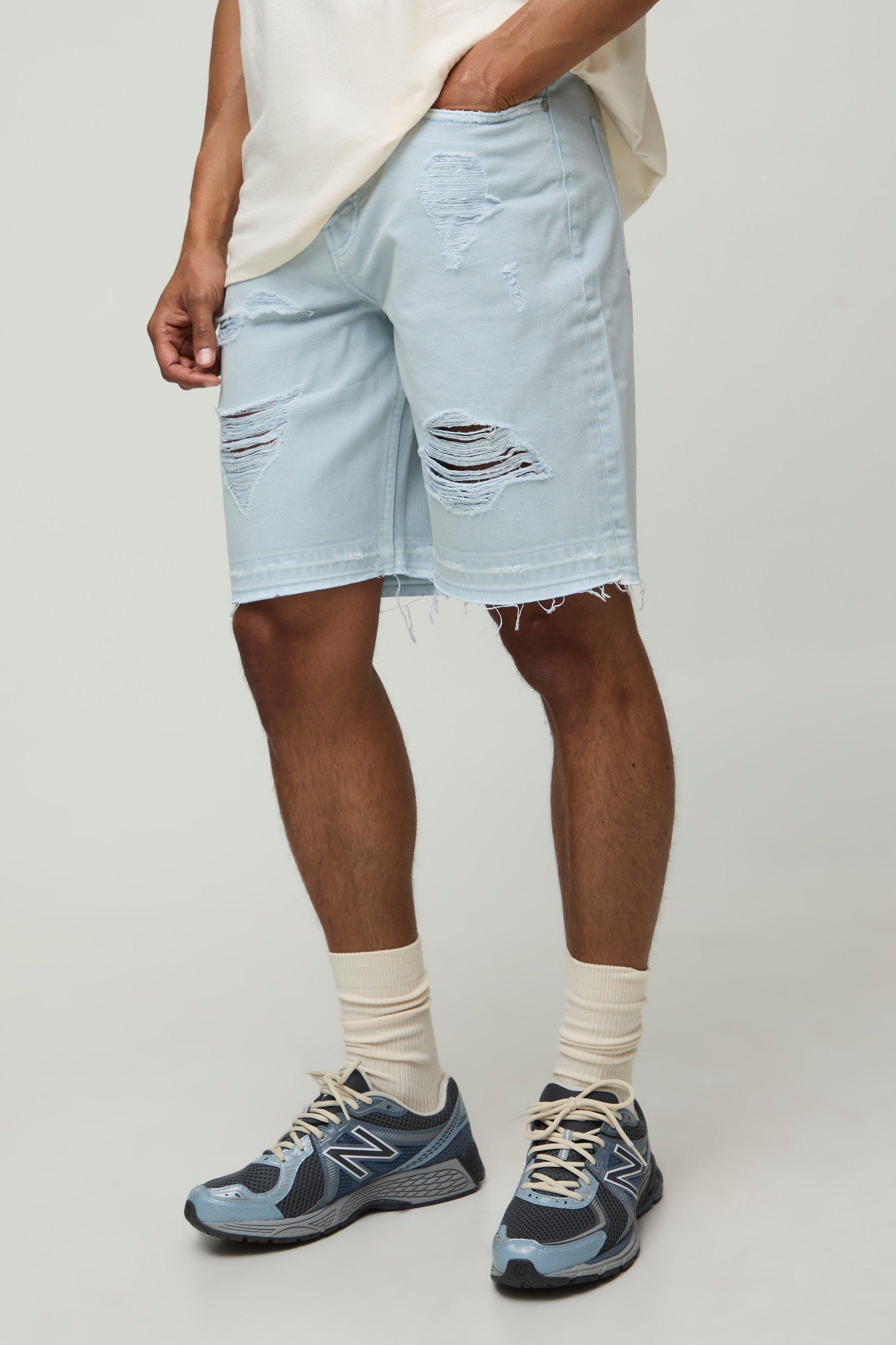 Relaxed Fit Ripped Overdye Denim Shorts